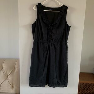 100% Cotton Black Dress Knee Length Sleeveless Scoop Neck Ruffle Gap Size 16